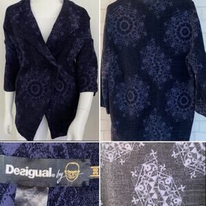DESIGUAL $400 38 / 8 / M Purple / Black Cotton Blend Velvet Chenille Jacket